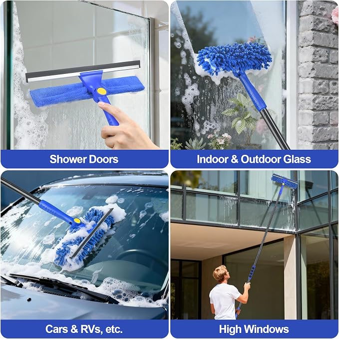 Wontolf 13pcs Window Cleaning Kit with Bucket 3 Gallon, 2-in1 Window Squeegee with 79" Long Handle, Professional Window Washing Equipment Cleaner Tool for Home Outdoor Commercial Use
