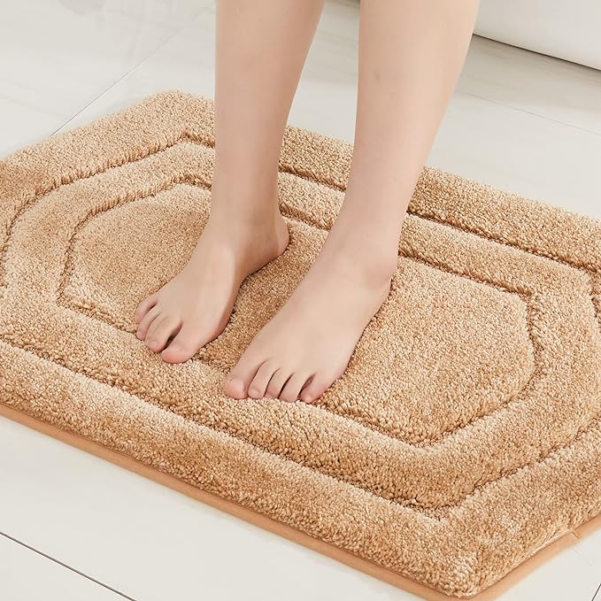 COSY HOMEER Extra Thick Bath Linen Sets Rugs for Bathroom - Anti-Slip Bath Mats Soft Plush 100% Strong Polyester Living Room Bedroom Water Absorbent(Beige,20x32 - Inches)