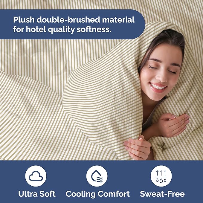Duvet Cover Full Size Set - Extra Soft Full Duvet Cover 80" x 90" with 2 Pillow Shams for Women, Men, Kids & Teens - Hotel Luxury w/ Zipper Closures & Ties - Comfy, Cozy & Breathable (Beige Stripes)