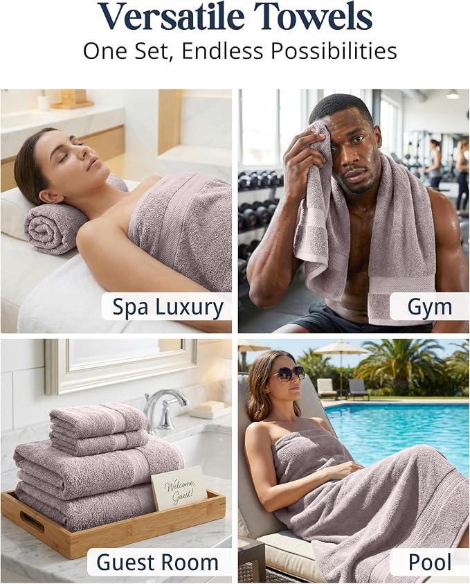 LANE LINEN Towel Set Quick Dry 100% Cotton 6 Piece Soft - Platinum | Cotton Bath Towel Set - Ring-Spun Durability, Ring-Spun Cotton, Terry Weave Comfort, Long-Lasting Comfort, Hotel-Style Look