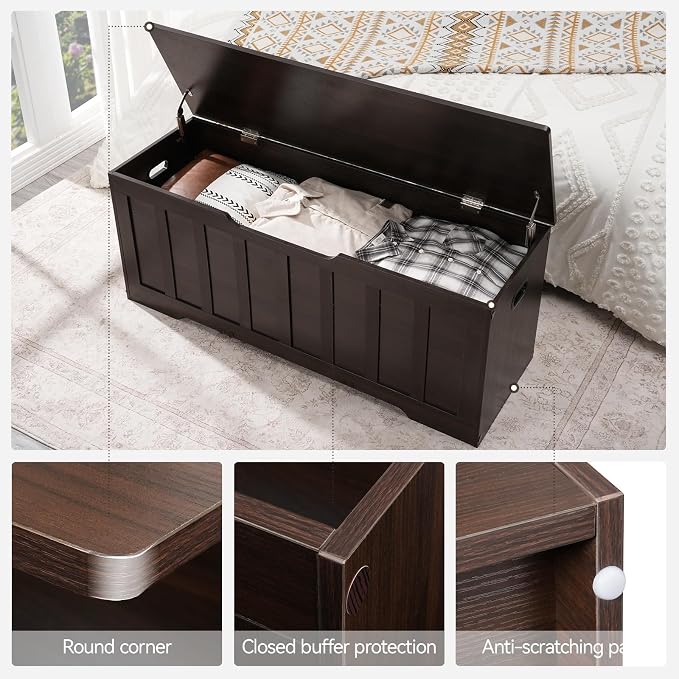 VANKILEY 47.2" Storage Chest Extra Large,Storage Trunk with 2 Safety Hinges,Wooden Storage Bench,Shoe Bench,47.2x15.7x19.1 Inch,Easy Assembly,Storage Bench for Bedroom,Living Room,entryway(Espresso).