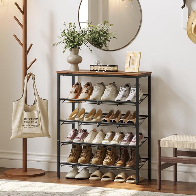 Nunsino Shoe Rack for Closet,5 Tier Shoe Organizer for Entryway,Shoe Shelf with Storage Shelves and Spacious Top,Max Holds 20 of Shoes,Rustic Brown