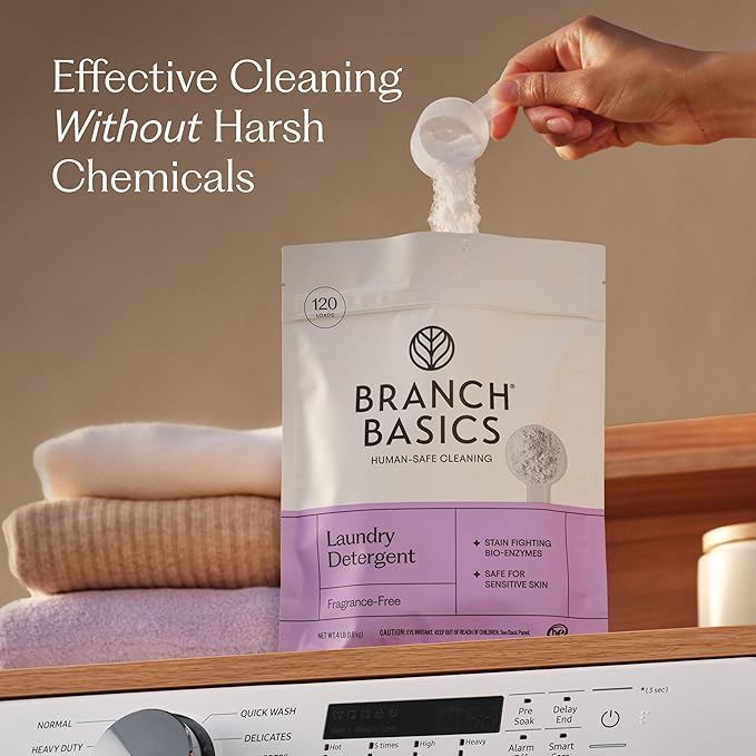 Branch Basics Laundry Detergent – 4lbs (120 loads) | Plant & Mineral-Based Formula | Lifts Stains & Removes Odor | Plastic-Free, Fragrance-Free & Safe for Sensitive Skin