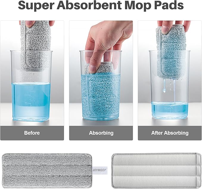 JOYMOOP Microfiber Flat Mop Pads, Washable Replacement Pads for 13 Inch Mop System, Grey, Pack of 4