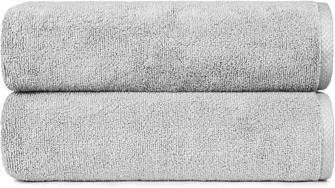 Amazon Basics 2 Piece Quick-Dry Oversize Bath Towel, 100% Cotton, Platinum, 54" x 30" (Pack of 12)