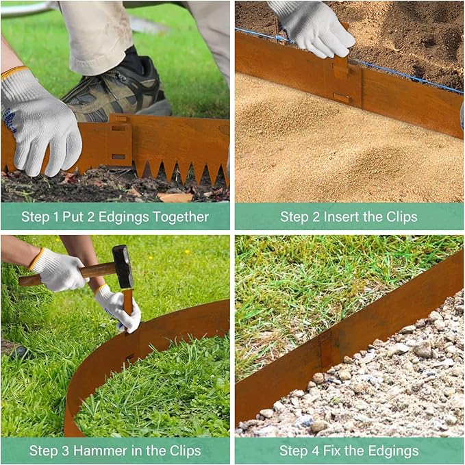 Co rten Steel Landscape Edging 12 Inch, 6 Packs Pre-Rusted | 40x12 inch | Metal Edging | 1mm thick for garden yard lawn