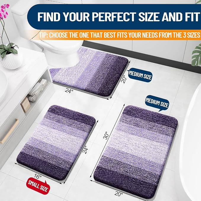 OLANLY Small Bathroom Rugs Mat 24x16, Extra Soft Absorbent Microfiber Bath Rugs, Rubber Backing, Quick Dry, Machine Washable Bath Mat for Bathroom Floor, Tub and Shower, Home Decor Accessories, Violet