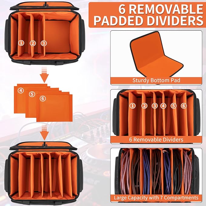 IBVIVIC DJ Cable File Bag With Adjustable Dividers, Dj Gig Bag for Cables, Cords, DJ Gear, Sound Instrument and Accessories, Cable Organizer Bag 16L x 11W x 12H inch