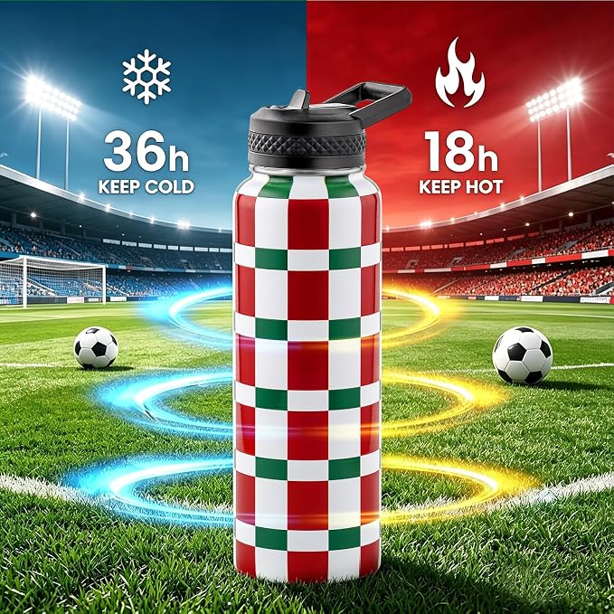 RAYMYLO 2026 Soccer Biggest Event Edition Insulated Water Bottle 40 oz, Nation Flag Design, Best Souvenir & Gift for World Soccer Lover, Vacuum Stainless Steel (Cold for 36Hrs), Leak Proof & Non-BPA