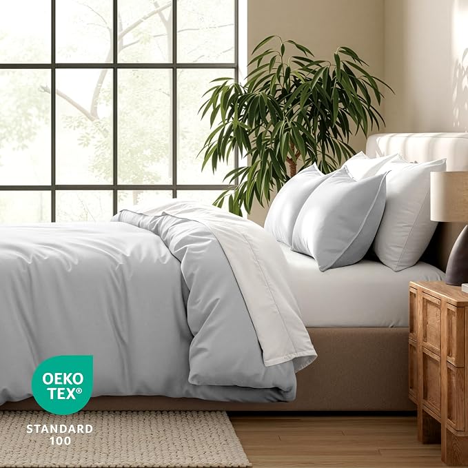 Bare Home Bedding Duvet Cover Queen Size - Premium 1800 Super Soft Collection - Lightweight, Cooling - Soft Breathable Bedding Duvet Cover (Queen, Cloud Grey)