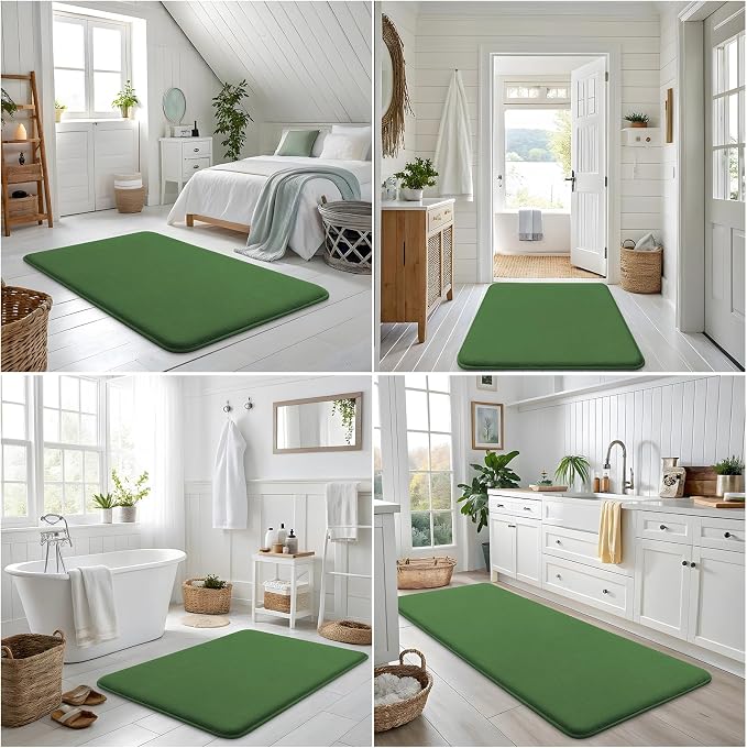 Smiry Memory Foam Bath Mat 36x24, Extra Soft and Absorbent Bathroom Mats, Non Slip Washable Carpet for Floor, Shower and Tub, Olive Green