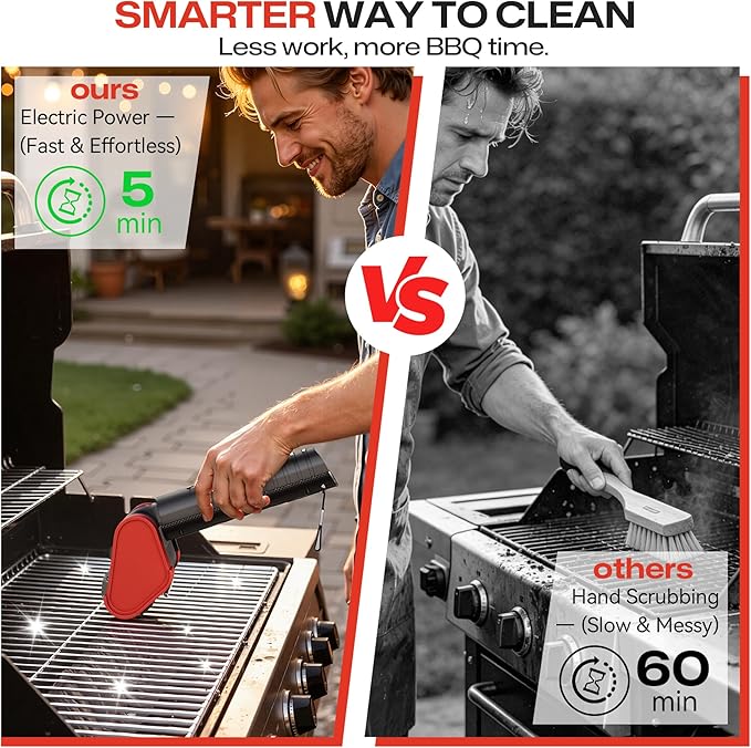 Electric Grill Brush Outdoor for Grill, 2026 Unique Stainless Steel Chain Brush Head-No Blind Spot Cleaning, No Bristle Shedding Cordless Rechargeable BBQ Grill Cleaner for Grates, Gifts for Men Dad