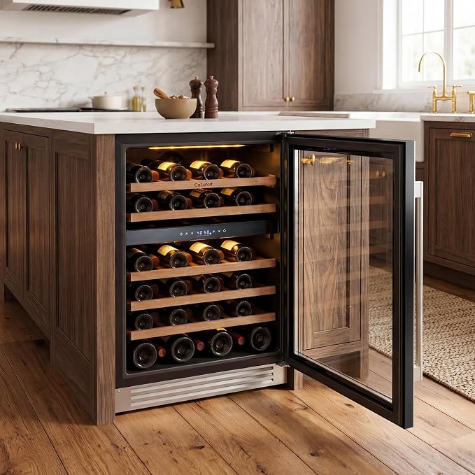 Ca'Lefort 24-Inch Wine Fridge, 52-Bottle Dual Zone Wine Cooler, 40–65°F Digital Temp Control, 3-color LED Adjustable Shelf, Under Counter, Built-in or Freestanding for Home Bar Kitchen(5.7 cu.ft)