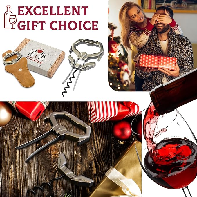 Ah So Wine Opener for Vintage Bottles, Old Wine Corkscrew with Portable Leather Case, Two Prong Cork Puller, for Wine Connoisseurs & Collectors to Uncork, Ideal Gifts for Wine Lovers (Mecha Bronze)