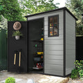 DWVO 5x3 FT Outdoor Storage Shed with Reinforced Floor, All-Weather Resin Storage Shed with Lockable Door & Window, Waterproof Plastic Tool Shed for Garden, Backyard, Patio, Lawn,Blue-Gray+Black