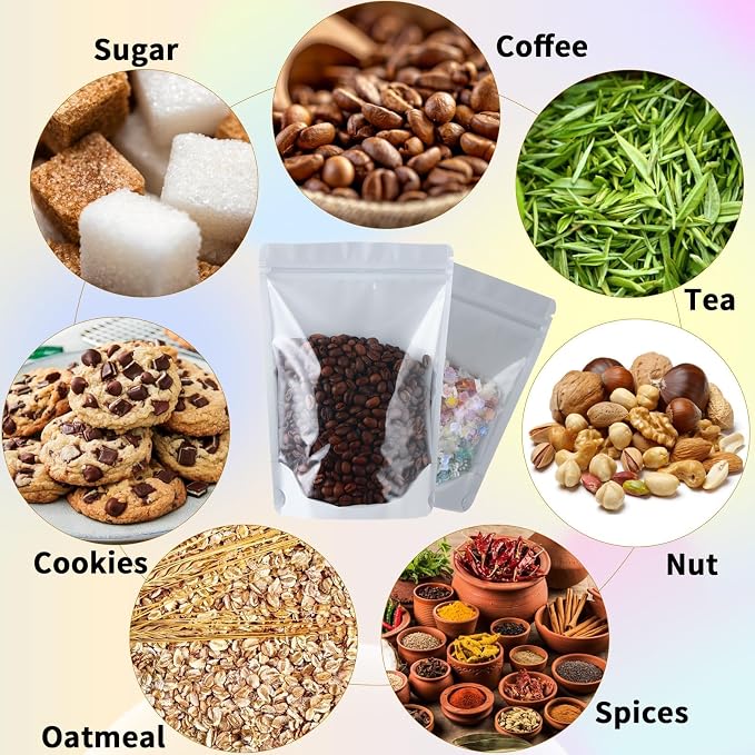 4X6 Resealable Bags 150 Pcs Mylar Bags for Food Storage Candy Packaging Mylar Bags with Window Reclosable Small Stand Up Pouches Edible Packaging for Small Business White