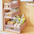 Under Sink Organizer, 1-Pack 3-Tier Thickened Metal Pull out Cabinet Organizer Shelf, Height Adjustable Slide out Storage Drawer Rack for Kitchen Bathroom Pantry Laundry Home Organization, Pink