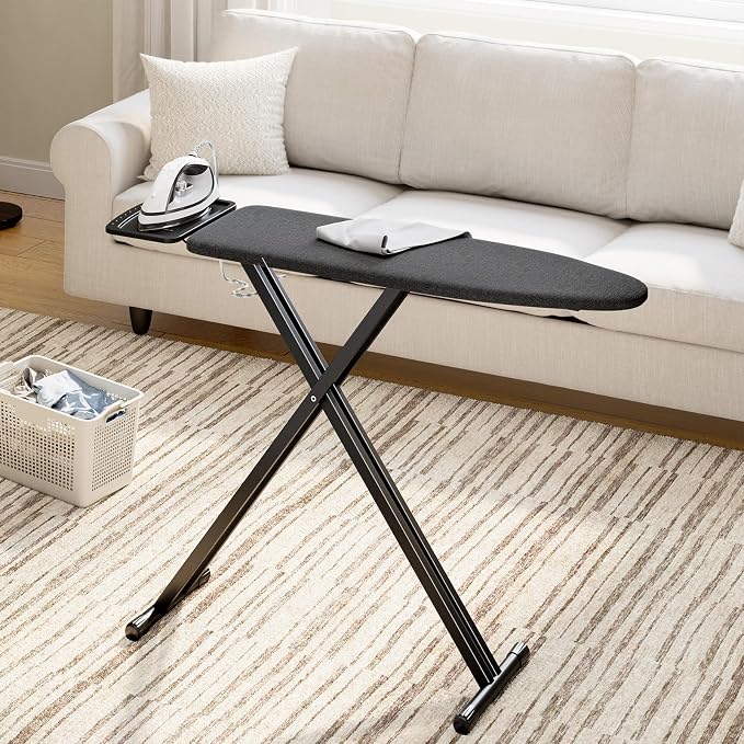 APEXCHASER Ironing Board Full Size, Iron Board and Ironing Board Set Height Adjustable, Foldable Ironing Boards Standard Size, Iron Table Stand with Anti-Skid Legs and Iron Rest, 13" x 43" Black