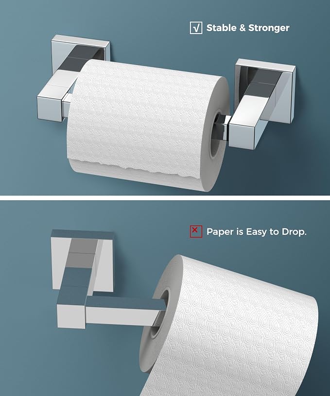 FORIOUS Toilet Paper Holder Wall Mount, Stainless Steel Rustproof Double Post Pivoting Tissue Roll Holder for Bathroom, Commercial Toilet Paper Dispenser (Chrome, Square)