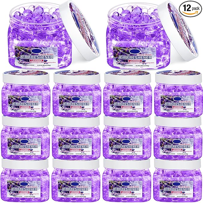 12 Pcs Air Freshener Bulk Odor Gel Eliminator Beads 8 oz Long Lasting Air Freshener Beads Eliminates Odors in Home Bathrooms, Cars, Boats, Rvs and Pet Areas(Lavender)