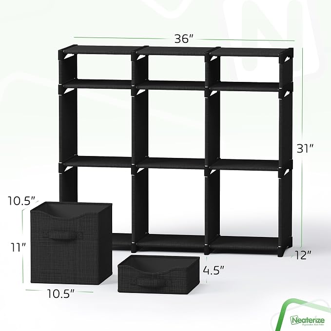 Cube Storage Organizer with 9 Storage Bins Included – Storage Cubes for Home Organization, Toy Storage, Office Storage, Living Room Storage, and General Storage Solution (Black)