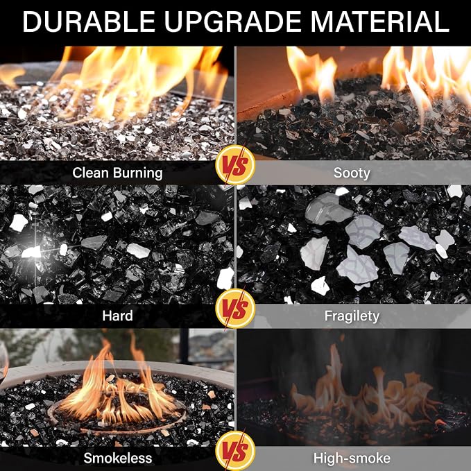 NUPICK 10 Pound Fire Glass, 1/4 Inch Reflective Fire Pit Glass | Tempered Fire Pit Rocks for Propane or Natural Gas, Glass Rocks for Fire Pit Table, Fireplace, Fire Bowl, Landscaping, Black