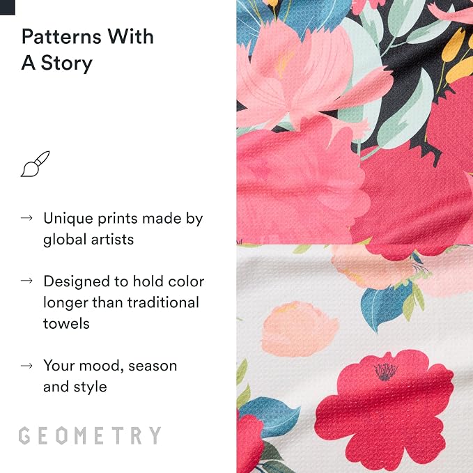 GEOMETRY Kitchen Tea Towels - Quick Dry Microfiber Dish Towels for Kitchen Roses for You, 18" x 30" 2-Pack