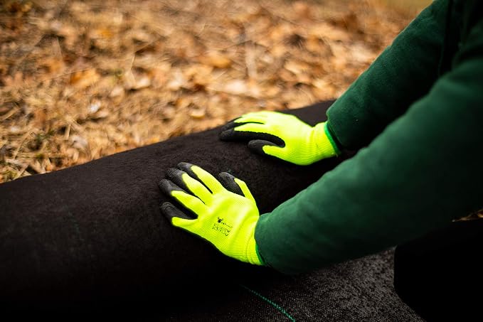 G & F 1516 12 Pairs Pack Premium High Visibility Low Emissions Green Work and Gardening Gloves for Men and Women, MicroFoam Textured Coated Palm and Fingers, Size Medium, Green