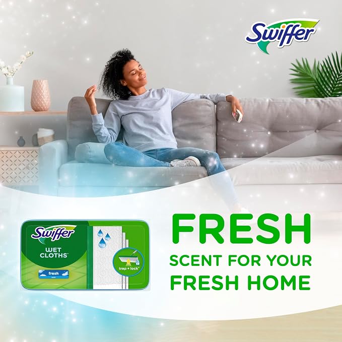 Swiffer Sweeper Wet Mopping Cloths, Mop and Broom Floor Cleaner Refills, Open Window Fresh Scent 24-Count (Pack of 6) (Packaging May Vary)