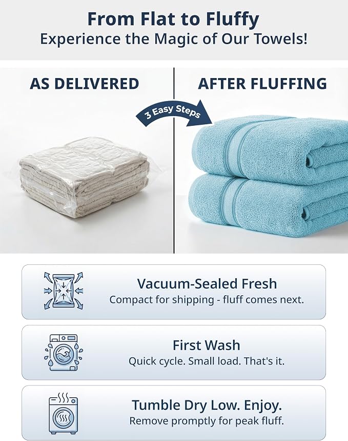 LANE LINEN Bathroom Towel Set 12 Piece Soft Absorbent Quick Dry - Blue | Pack Of Towels - Coordinated Colors, Dobby Border Accent, OEKO-TEX Certified, Zero-Twist Durability, Zero-Twist Cotton