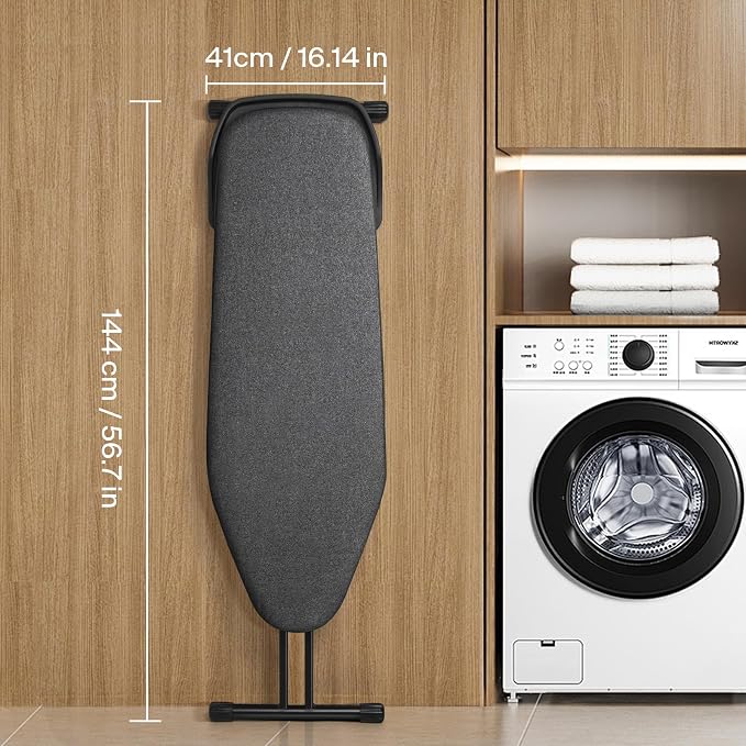 Duwee 16"×46" Extra Wide Ironing Board Full Size with Retractable Iron Rest | Ironing Board with Heat Resistant Cover Thicken Padding,Adjustable Height,Heavy Duty Sturdy Legs and Foldable,Black