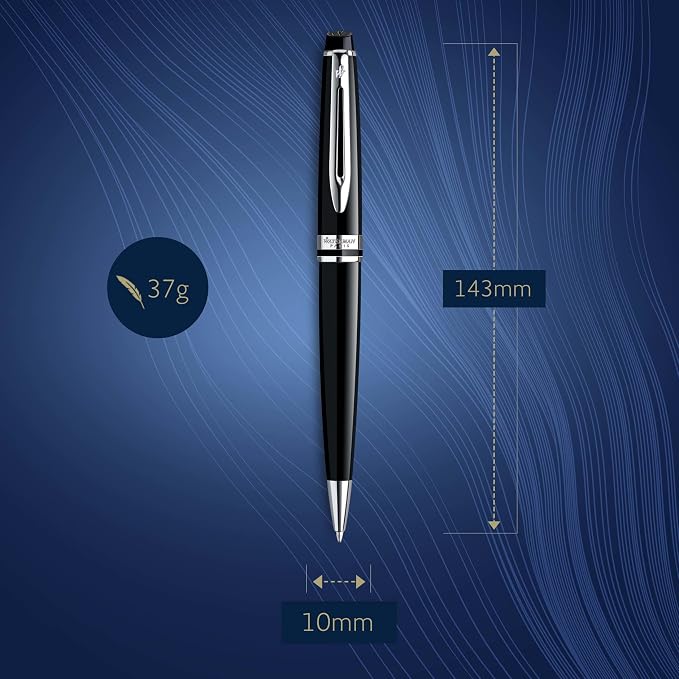 Waterman Expert Ballpoint Pen, Gloss Black with Chrome Trim, Medium Tip, Blue Ink, Luxury Pen in Gift Box - Supreme Writing Comfort, Signature Style, Polished, Professional