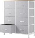 Sweetcrispy 8 Drawer Fabric Dresser for Bedroom, Tall Dresser, Light Grey | Chest of Drawers with Sturdy Steel Frame and Wooden Top, Closet Living Room Storage Organizer with Easy Pull Handles