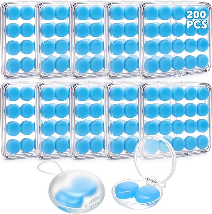 Relaxweex 200 Pcs Wax Earplugs Bulk Moldable Silicone Wax Earplugs for Sleeping 32 db Gel Ear Plugs for Noise Canceling Reduction Swimming Hearing Protection Shooting Construction Work (Blue)