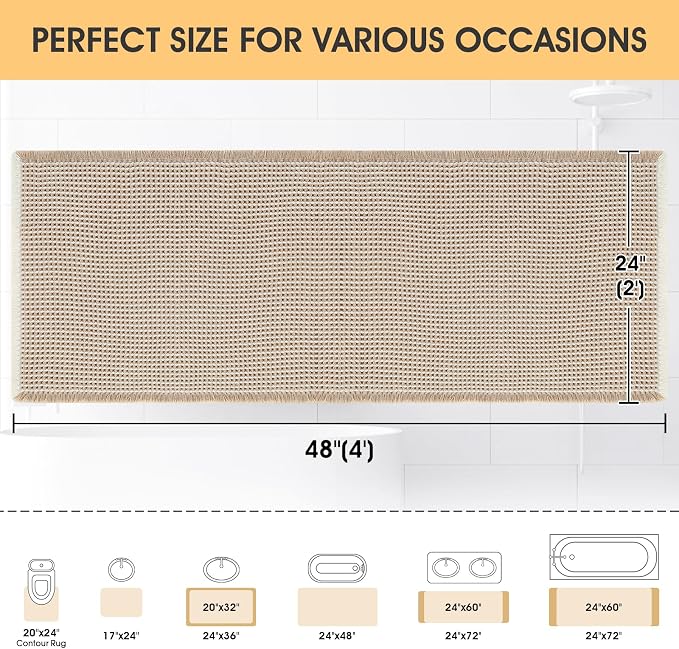 IM HOME Waffle Bath Mat Brown & Cream 4'x2', Boho Woven Modern Bath Mat Rugs, Absorbent Non Slip Bathroom Rugs, Soft Washable Bath Rugs with Tassels for Bathroom, Bedroom, Kitchen, Shower, Tub