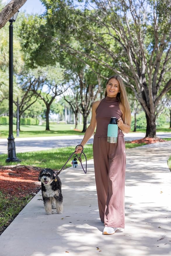 Portable Dog Water Bottle with 2 Removable Water Bowls for Dogs – Leak-Proof Insulated Stainless Steel Dog Water Bottle - Travel Accessories for Dogs - 32oz - Teal