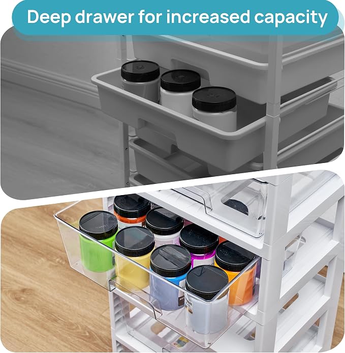 Vtopmart 6-Tier Rolling Cart with Deep Drawers, Clear Plastic Storage Organizer for Art & Craft Supplies, Toy, Office, Classroom, Bedroom, Bathroom