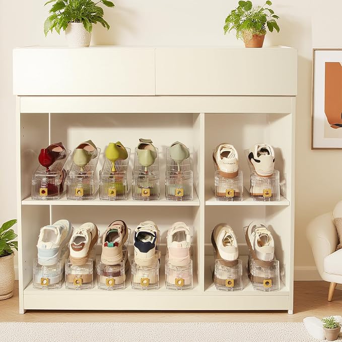 12 Pack Shoe Slots Organizer, Shoe Stackers Organizer for Closet Adjustable Shoe Holder Space Saver 50% Shoes Racks for Closet Organization