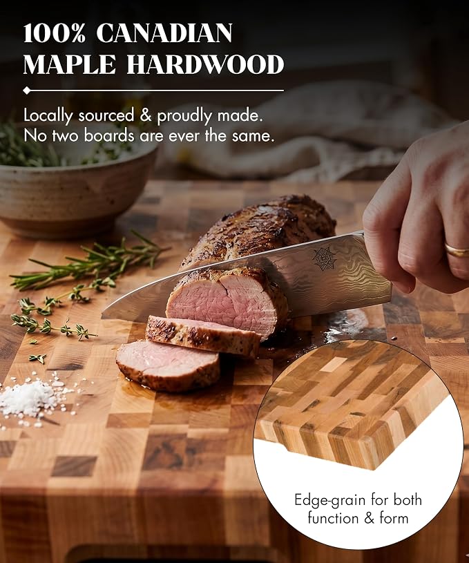 Labell Maple End-Grain Butcher Block, Juice Groove, 12 x 16 x 1.25 in | Checkered Cutting Board, Handcrafted in Canada, Thick, for Meat, Cheese, Charcuterie
