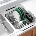 JASIWAY Black Dish Drying Rack in Sink with Utensil Holder, RV, Apartment | Over Sink Expandable Stainless Steel Dish Drainers for Compact Kitchen, Space Saving, Fast Drain, Rustproof, For 1-2 people