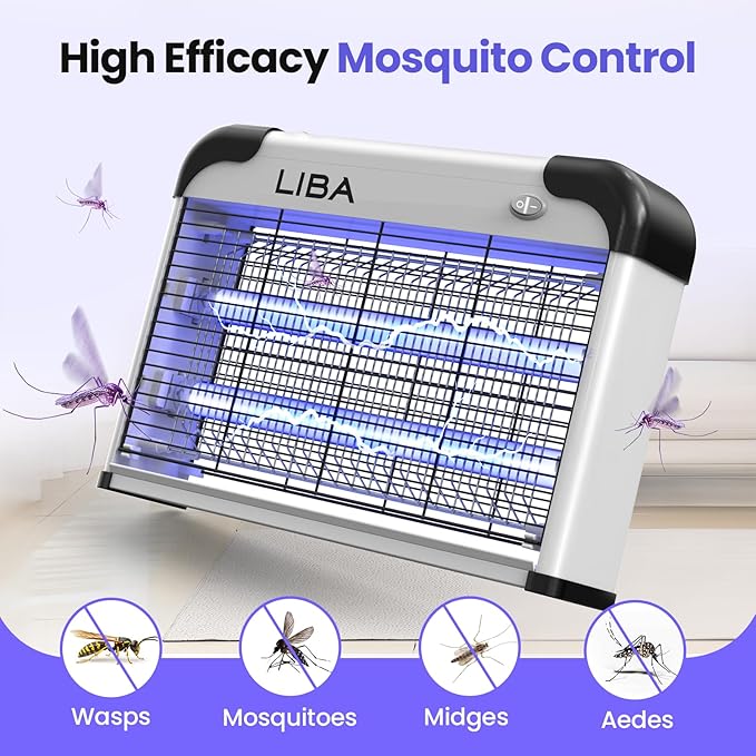 LiBa Electric Bug Zapper, Indoor Insect Killer - (2) Extra Replacement Bulbs - Fly, Mosquito Killer and Repellent - Lightweight, Powerful 2800V Grid, Easy-to-Clean, with a Removable Washable Tray.