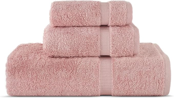 Chakir Turkish Linens Personalized 3 Piece Towel Set, 100% Cotton Luxury Turkish Towels for Bathroom, Soft Absorbent Towel Set with Bath Towel Hand Towel and Washcloth, Pink