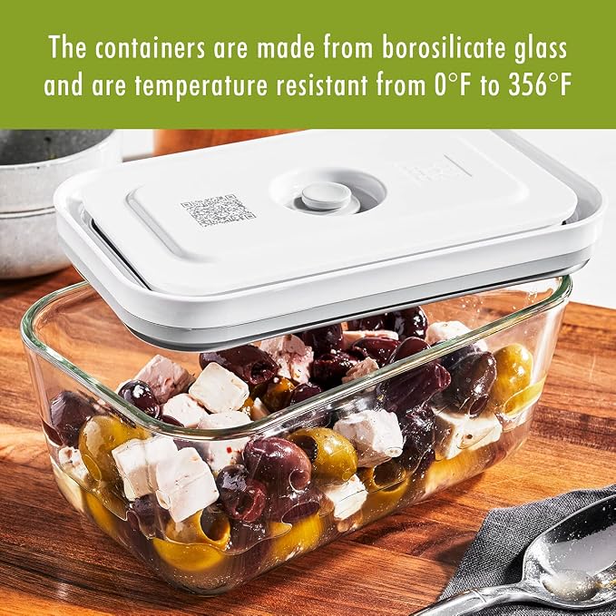 Zwilling Fresh & Save 3-Pc Glass Food Storage Container Set | Airtight Glass Containers Keep Food Fresh Up to 5X Longer with the Fresh & Save Vacuum Pump (Pump Not Included).