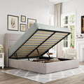 Allewie Full Size Lift Up Hydraulic Storage Bed Frame Light Beige | Modern Wingback Headboard, Hydraulic Support Storage, No Box Spring Needed