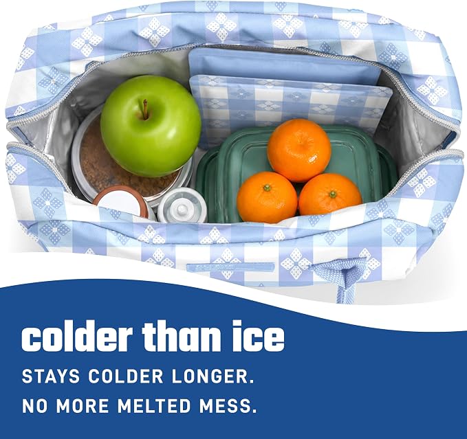 Fit & Fresh Cool Coolers Soft Ice for Lunch Bags 2pk, Flexible Stretch Nylon, Durable, Reusable Lunch Box Ice Packs, Soft Ice, Reusable Freezer Packs, Lunch Ice, Cornflower Blue Picnic