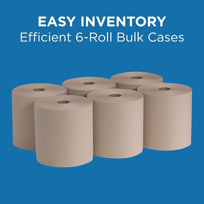 Pacific Blue Basic by Georgia-Pacific PRO Recycled Hardwound Paper Towel Rolls, Brown, 800 Feet Per Roll, 6 Rolls Per Case, 26301 | 1-Ply, Brown, Hardwound Roll, 40% Post-Consumer Fiber, Nonperforated Continuous, Dispenser Compatible, For Hand Drying