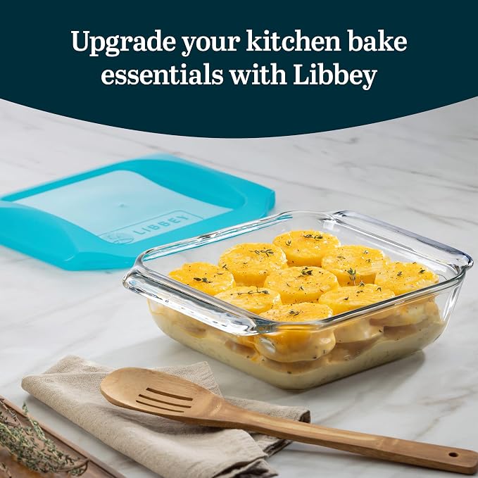 Libbey Baker’s Premium 2 Piece Glass Baking Dish Set, Stackable Casserole Dish with Lid Set, Baking Glassware for Casseroles, Lasagna, Brownies