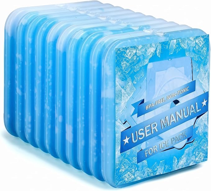 10Pcs Slim Ice Packs for Lunch Box - Reusable Cold Packs for Lunch Bag & Cooler, Long-Lasting Hard Gel Freezer Packs, BPA-Free for Office Camping