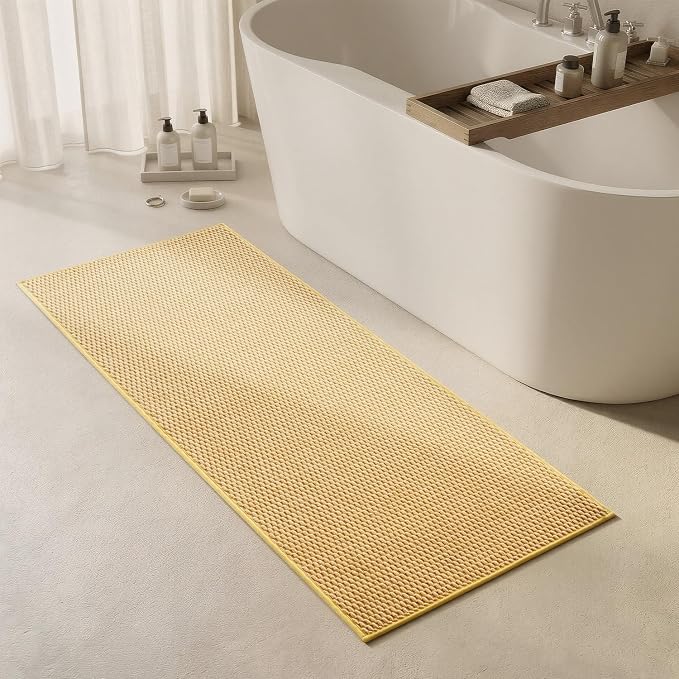 Triohero Bathroom Runner Rug, Long Bath Mat Washable Thin Quick Dry Low Pile Bathroom Runner Rugs 24 x 60 Non Slip, Yellow 24"x60"