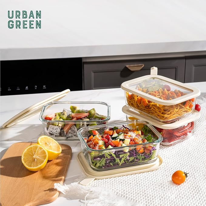 Glass Food Storage Containers with Glass Lids, Microwave Safe Food Container Set, Airtight Meal Prep Containers, LeakProof, 100% Plastic Free, 6 Pack